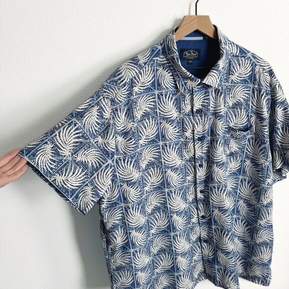 Nat Nast Shirt Mens XXL Blue Tropical Camp Shirt Silk Button Up Hawaiian Beachy - Picture 4 of 14